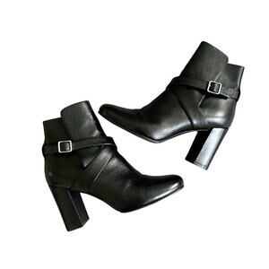 Saint Laurent Babies 90 Leather Cross Strap Ankle Boots Booties Black 38/ 8
